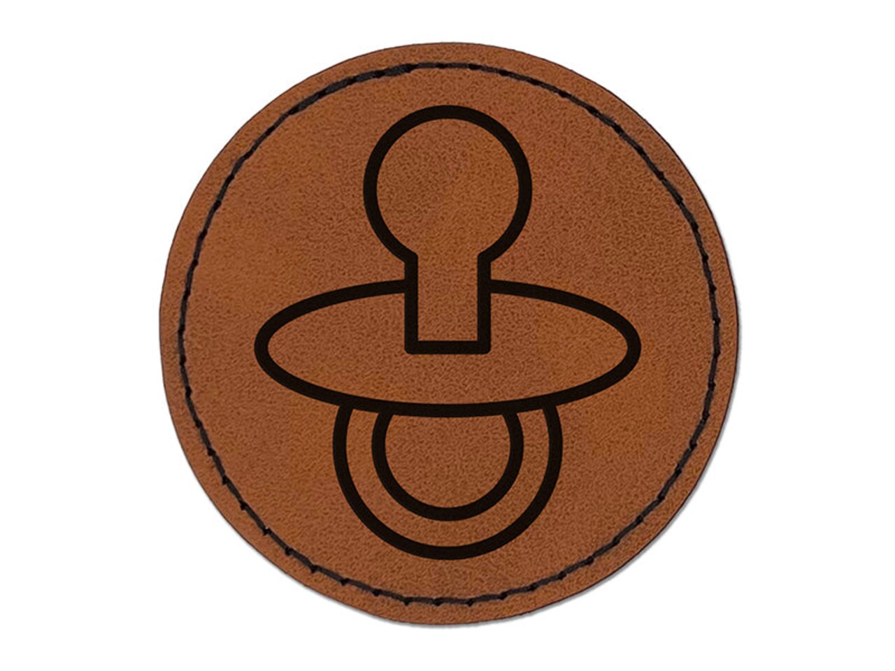 Baby Pacifier Round Iron-On Engraved Faux Leather Patch Applique - 2.5"